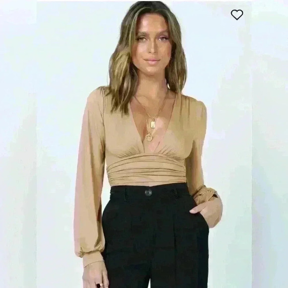 NWT Princess Polly LONG SLEEVE BODYSUIT BEIGE 6 - Picture 1 of 15